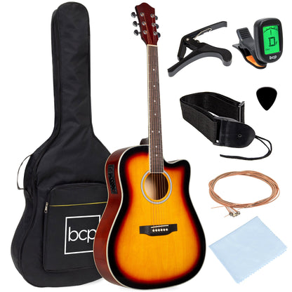 41in Beginner Acoustic Electric Cutaway Guitar Set w/ Case, Strap