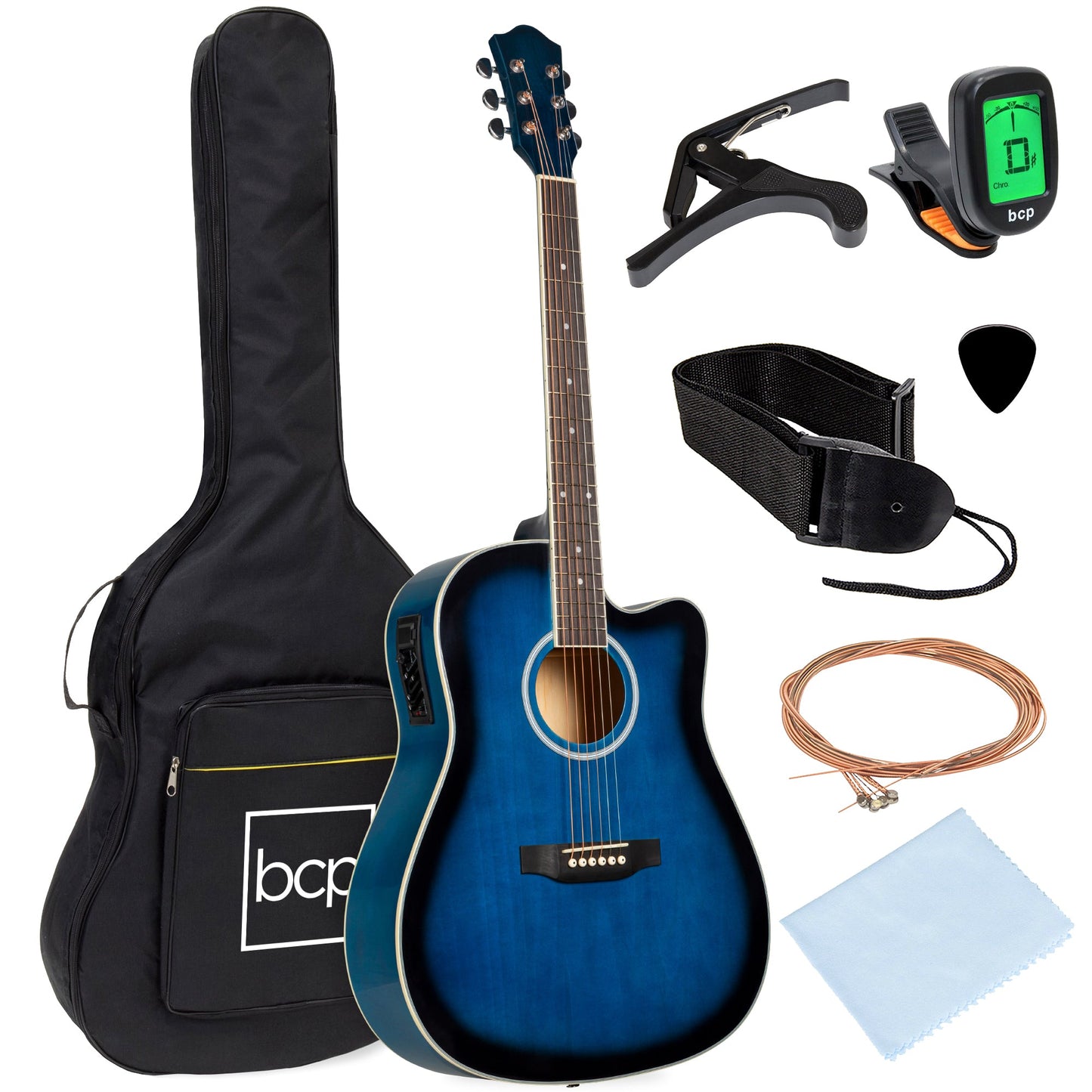 41in Beginner Acoustic Electric Cutaway Guitar Set w/ Case, Strap