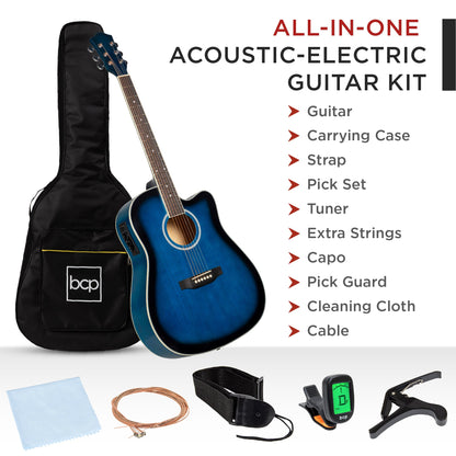 41in Beginner Acoustic Electric Cutaway Guitar Set w/ Case, Strap