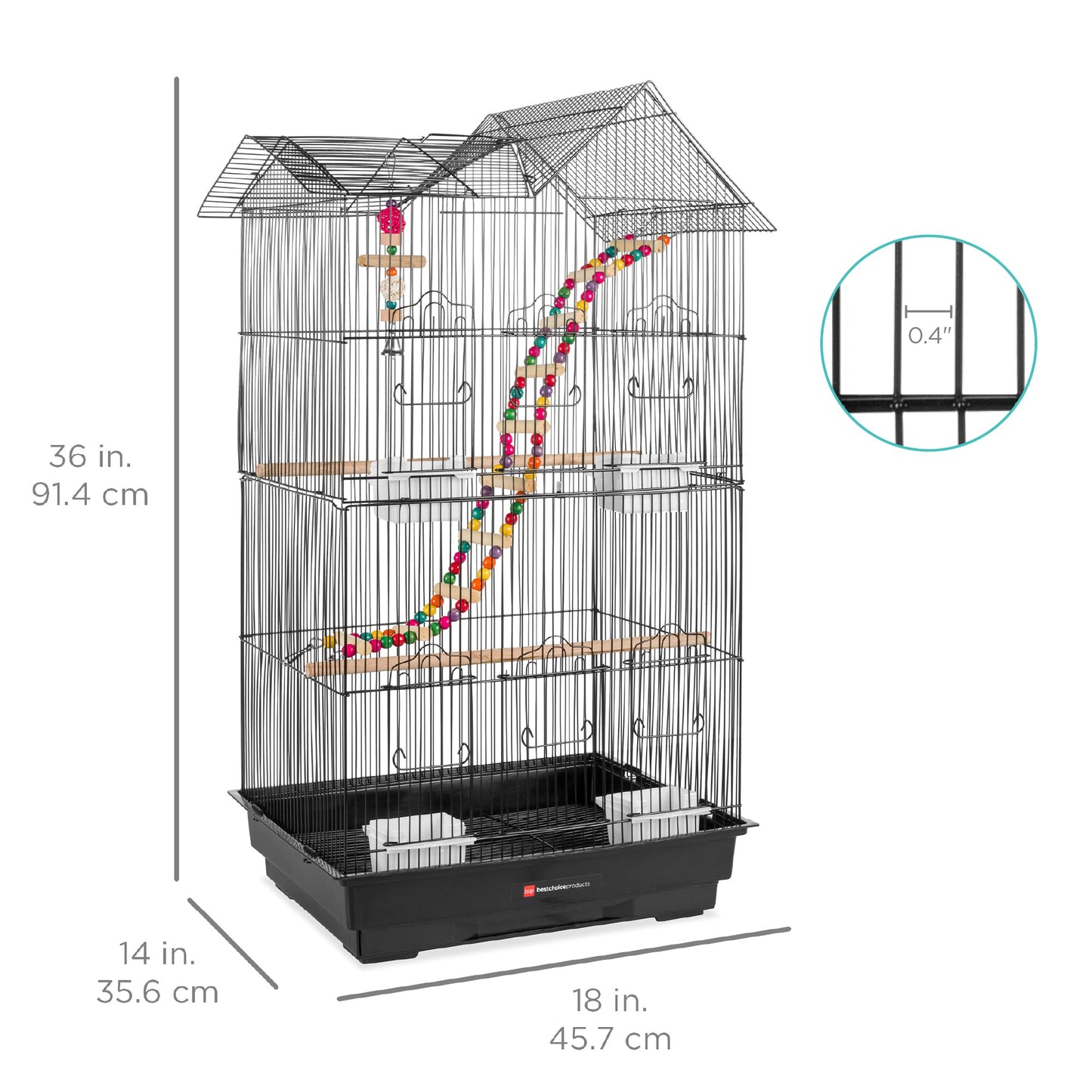 Indoor Outdoor Iron Birdcage w/ Removable Tray, 4 Feeders, 2 Toys - 36in