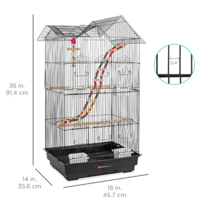 Indoor Outdoor Iron Birdcage w/ Removable Tray, 4 Feeders, 2 Toys - 36in