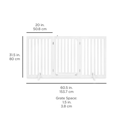 31.5in 3-Panel Freestanding Wooden Pet Gate w/ Door, Support Feet