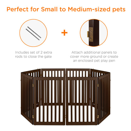 31.5in 4-Panel Freestanding Wooden Pet Gate w/ Door, Support Feet