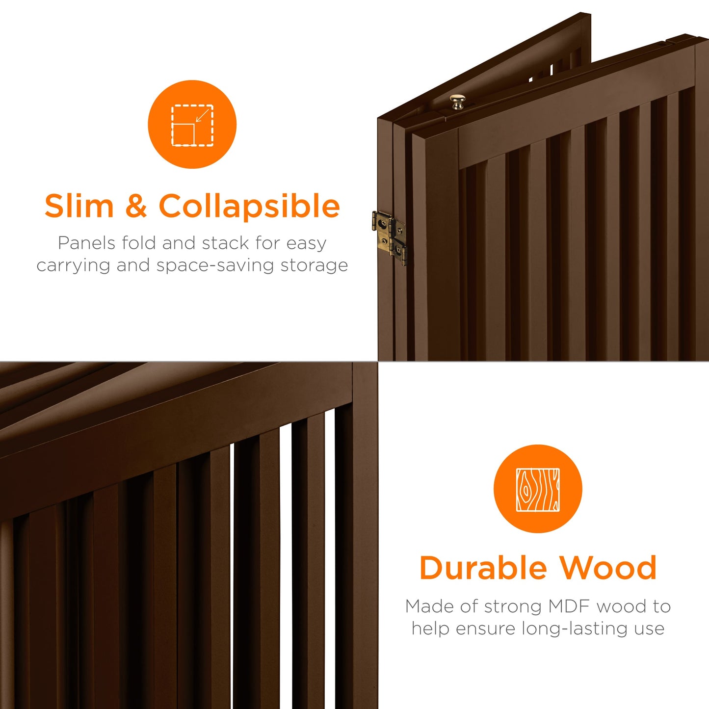 31.5in 3-Panel Freestanding Wooden Pet Gate w/ Door, Support Feet