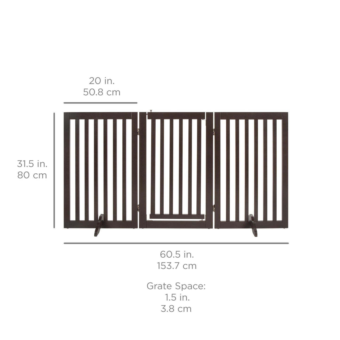31.5in 3-Panel Freestanding Wooden Pet Gate w/ Door, Support Feet