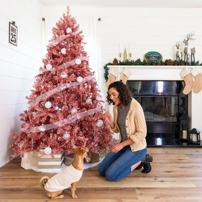 Pink Artificial Tinsel Christmas Tree w/ Foldable Stand