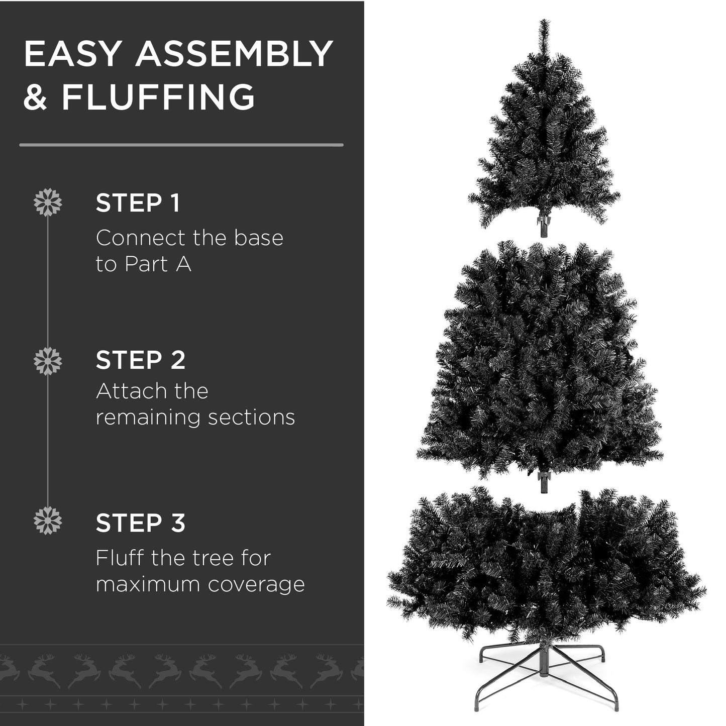 Artificial Black Christmas Tree w/ Easy Assembly, Foldable Metal Stand