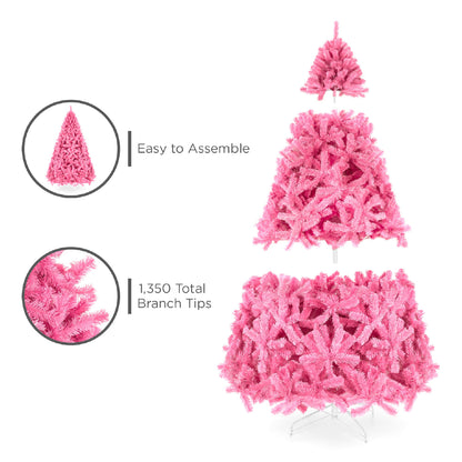 Pink Artificial Fir Christmas Tree w/ Foldable Stand