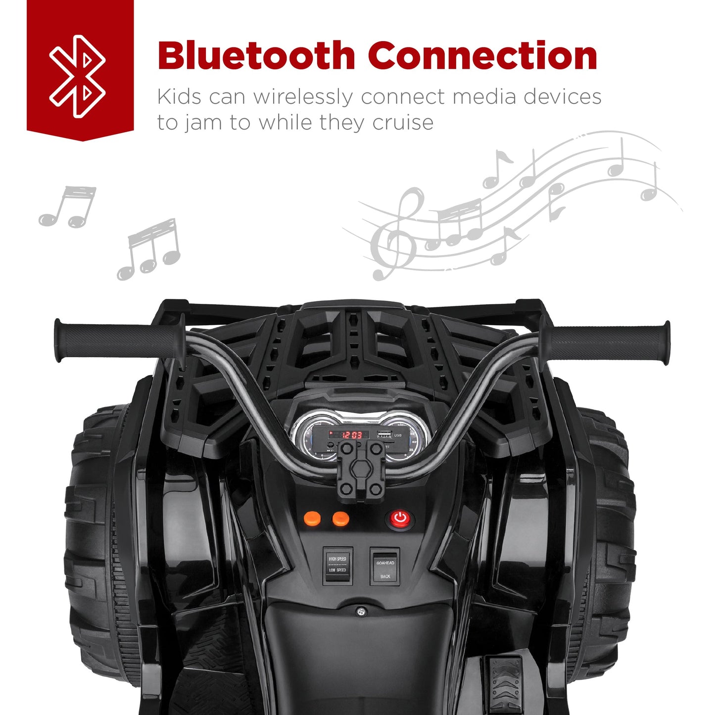12V Kids Ride-On 4-Wheeler Quad ATV Car w/ 3.7mph Max, Bluetooth, Headlights