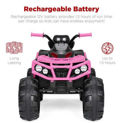 12V Kids Ride-On 4-Wheeler Quad ATV Car w/ 3.7mph Max, Bluetooth, Headlights