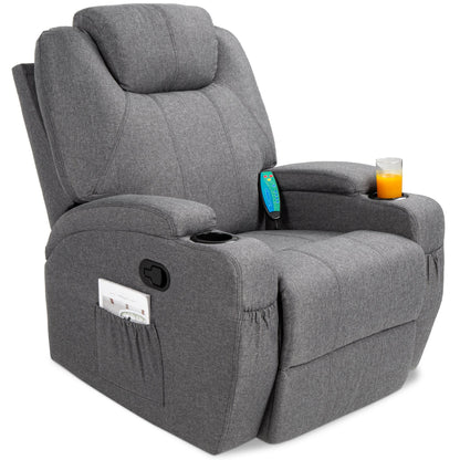 Linen Fabric Swivel Massage Recliner Chair w/ Remote Control, 5 Modes