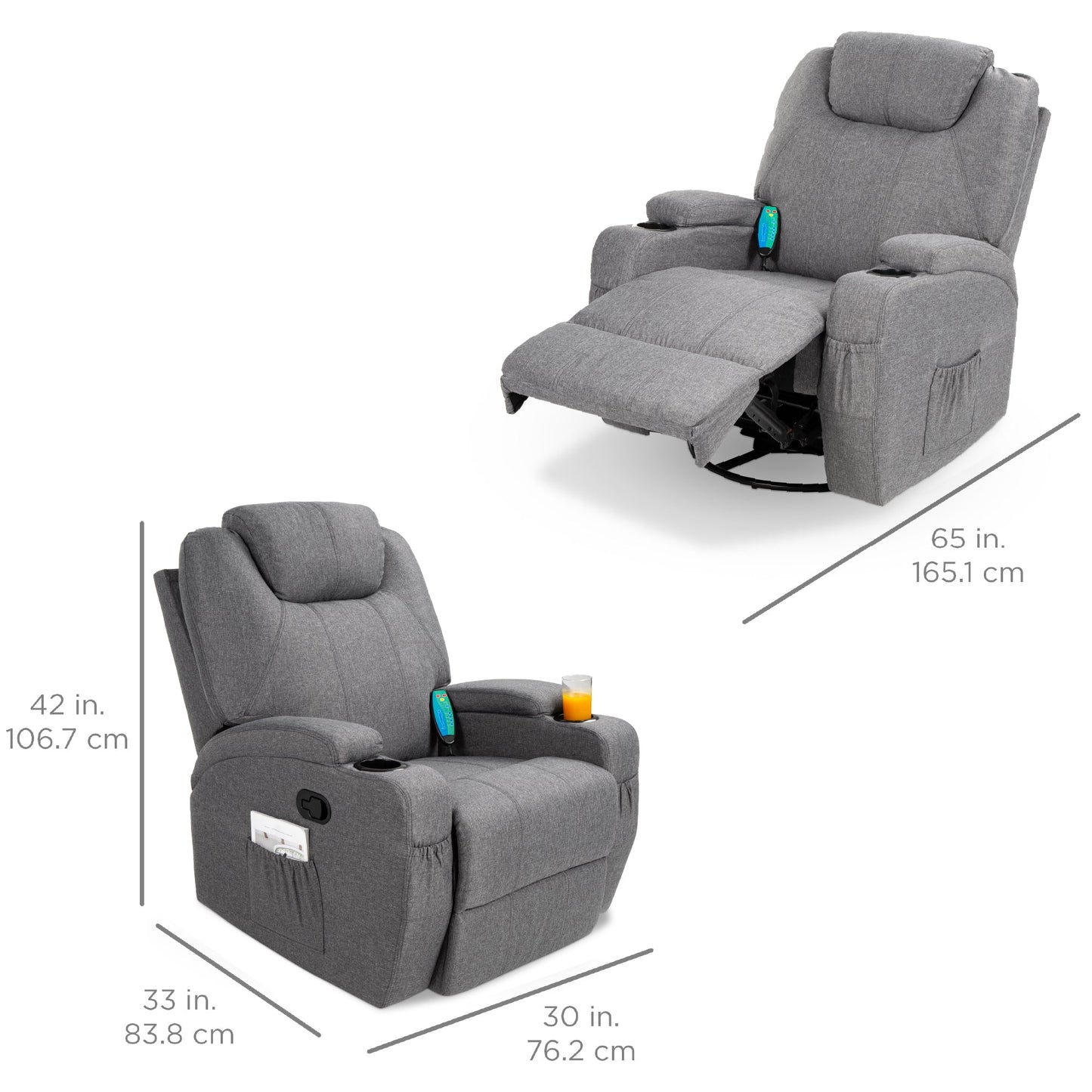 Linen Fabric Swivel Massage Recliner Chair w/ Remote Control, 5 Modes