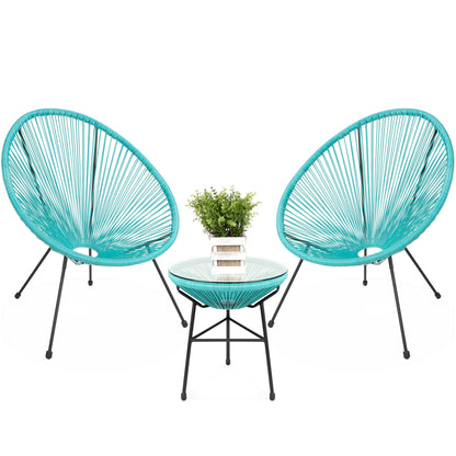 3-Piece All-Weather Patio Acapulco Bistro Set w/ Rope, Glass Top Table