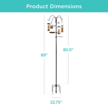 Bird Feeding Station, 6-Hook Steel Multi-Feeder Stand w/ 4 Feeders - 89in