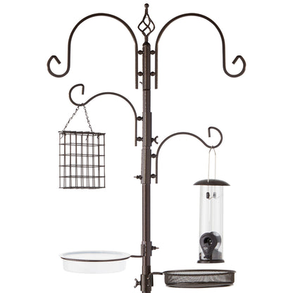 4-Hook Bird Feeding Station, Steel Feeder Stand w/ 2 Bird Feeders - 91in