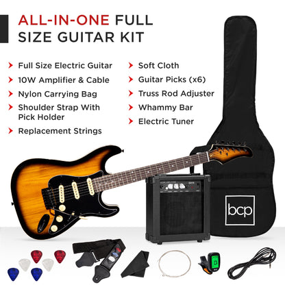 Beginner Electric Guitar Kit w/ Case, 10W Amp, Tremolo Bar - 39in