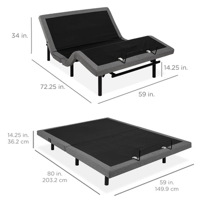 Adjustable Bed Base with Massage, Remote, USB Ports