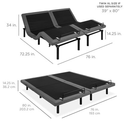 Adjustable Bed Base with Massage, Remote, USB Ports