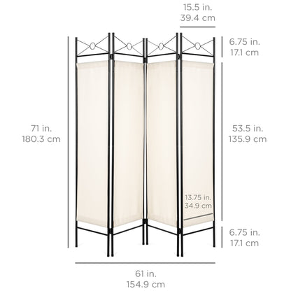 4-Panel Folding Privacy Screen Room Divider Decoration Accent, 6ft