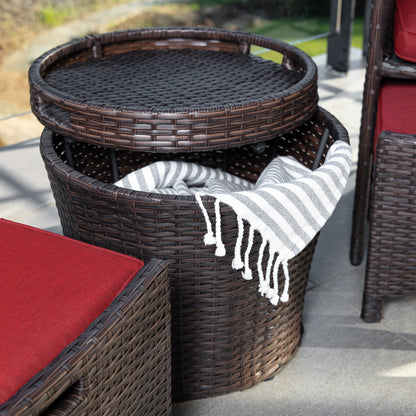 5-Piece Outdoor Wicker Bistro Set w/ Side Storage Table, No Assembly