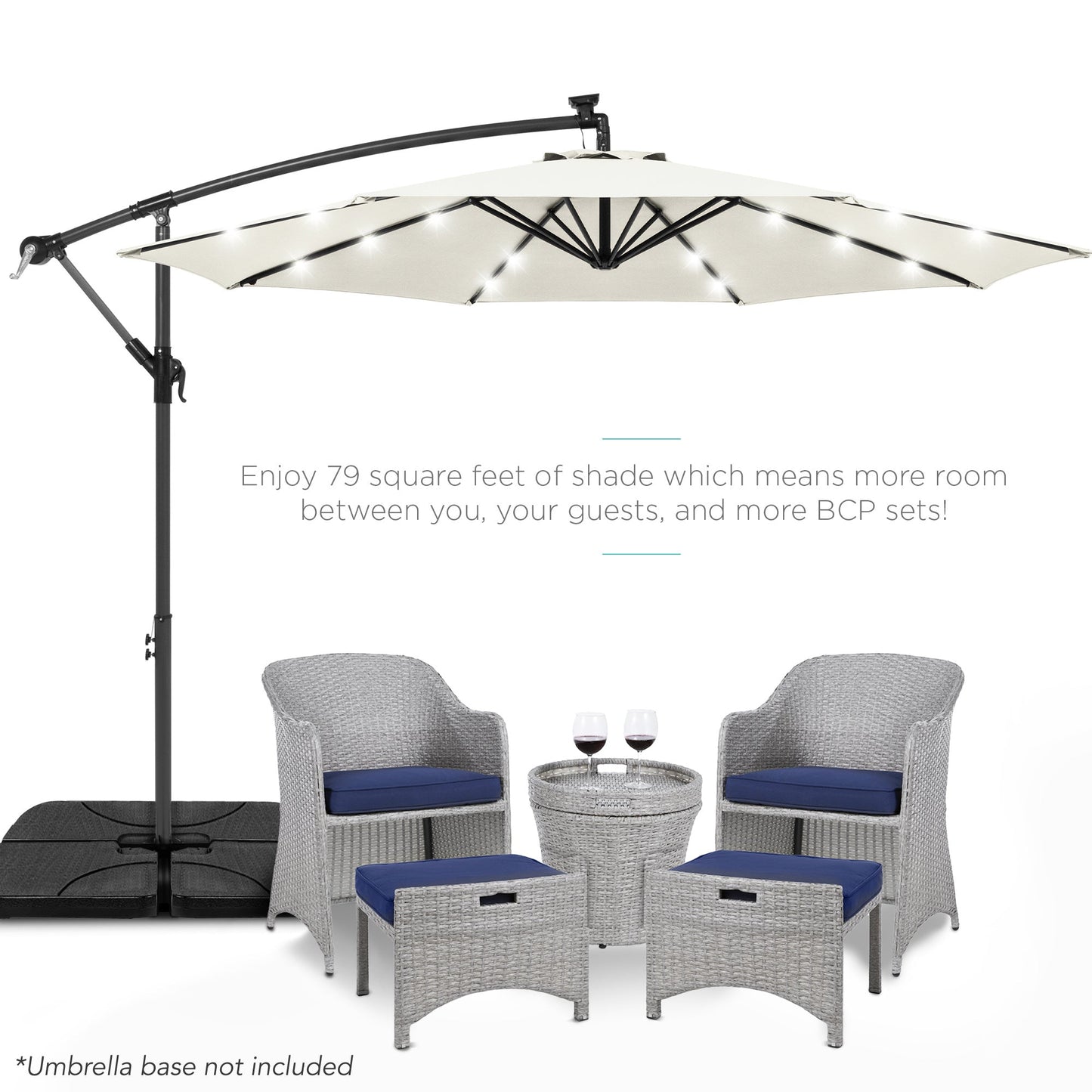 Solar LED Offset Hanging Patio Umbrella w/ Crank Tilt Adjustment - 10ft