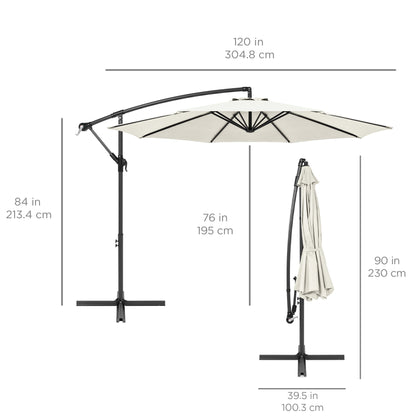 Solar LED Offset Hanging Patio Umbrella w/ Crank Tilt Adjustment - 10ft