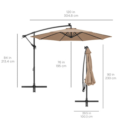 Solar LED Offset Hanging Patio Umbrella w/ Crank Tilt Adjustment - 10ft