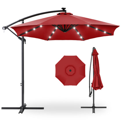 Solar LED Offset Hanging Patio Umbrella w/ Crank Tilt Adjustment - 10ft