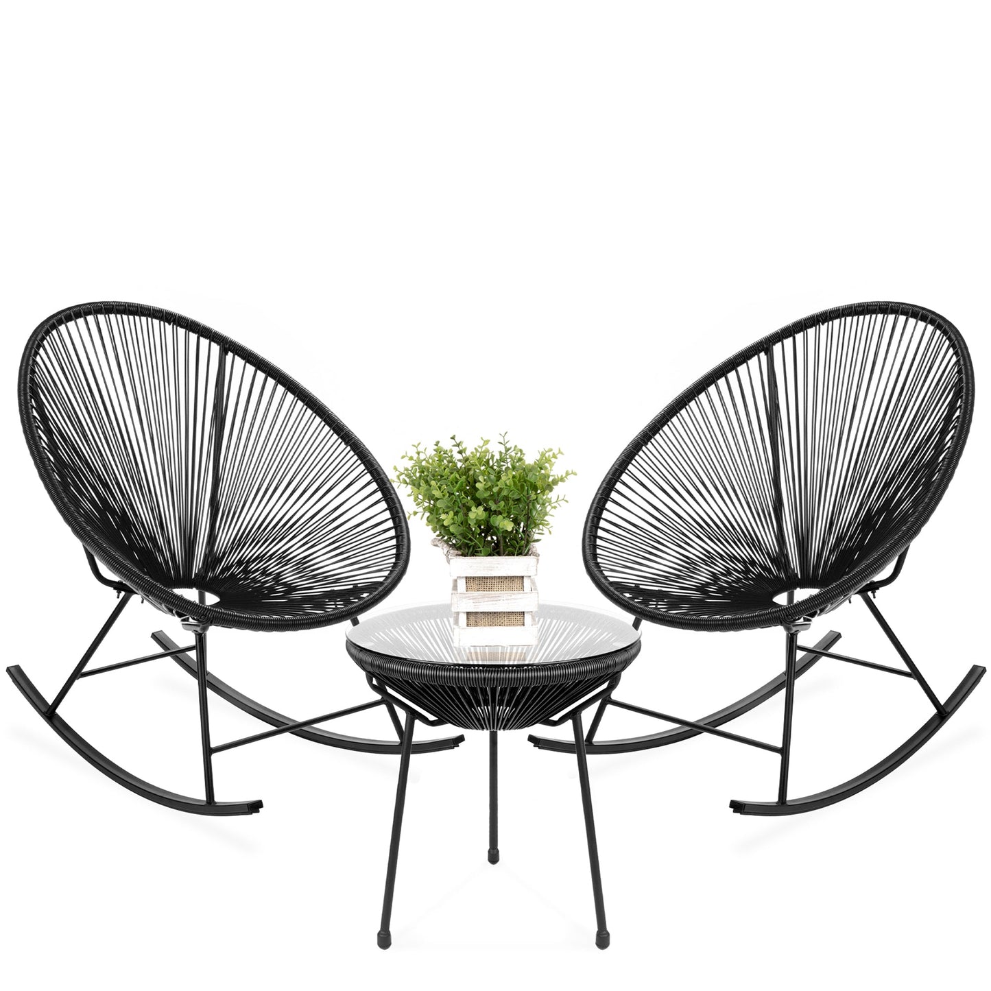 3-Piece Patio Woven Rope Acapulco Rocking Chair Bistro Set