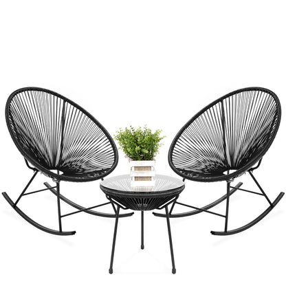 3-Piece Patio Woven Rope Acapulco Rocking Chair Bistro Set