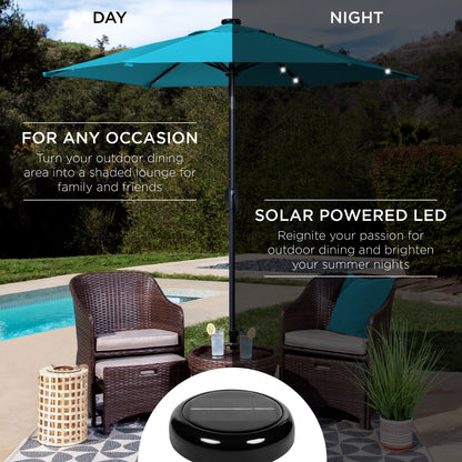 Outdoor Solar Patio Umbrella w/ Push Button Tilt, Crank Lift - 7.5ft