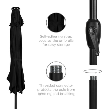 Outdoor Solar Patio Umbrella w/ Push Button Tilt, Crank Lift - 7.5ft