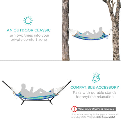 2-Person Quilted Portable Hammock w/ Curved Bamboo Spreader Bar, Carry Bag