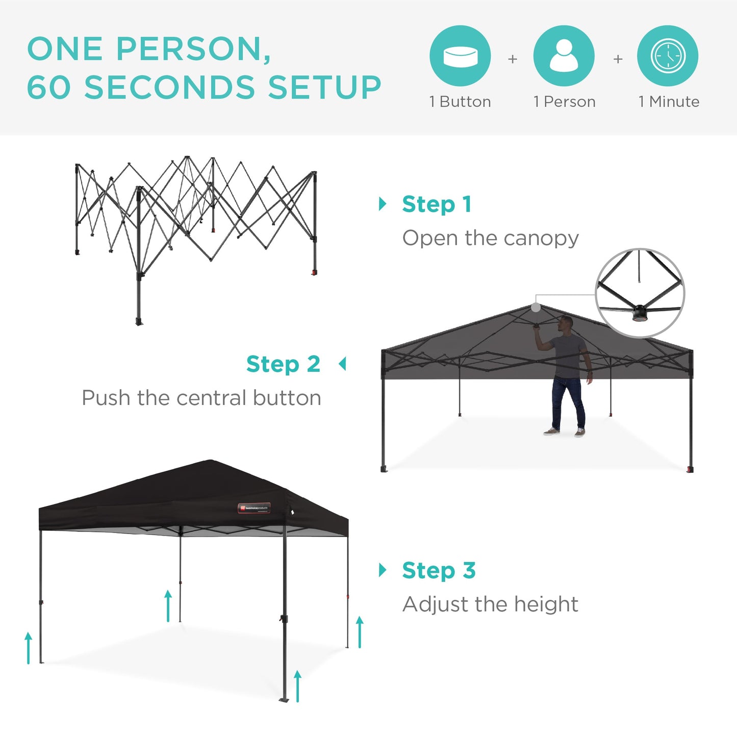 One-Person Setup Instant Pop Up Canopy w/ Wheeled Bag - 10x10ft