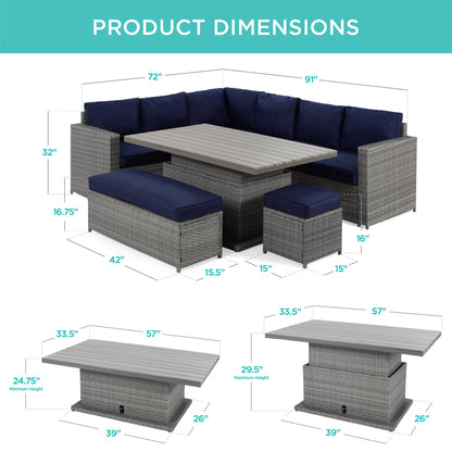 6-Piece Wicker Patio Furniture Set w/ Height-Adjustable Dining Table