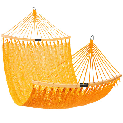 2-Person Woven Polyester Hammock w/ Curved Bamboo Spreader Bar, Carry Bag