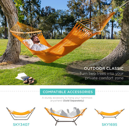 2-Person Woven Polyester Hammock w/ Curved Bamboo Spreader Bar, Carry Bag