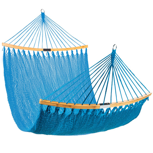 2-Person Woven Polyester Hammock w/ Curved Bamboo Spreader Bar, Carry Bag