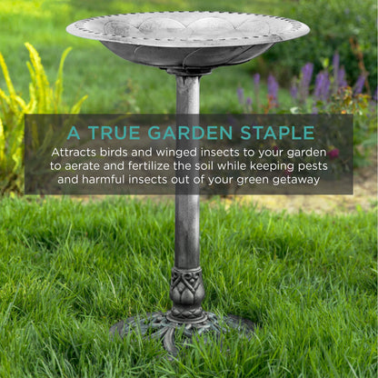 Vintage Outdoor Garden Bird Bath w/ Fleur-de-Lis Accents