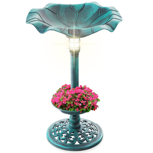 Solar Lighted Bird Bath w/ Planter