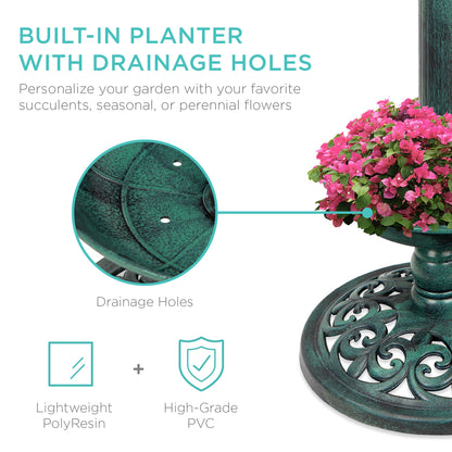 Solar Lighted Bird Bath w/ Planter