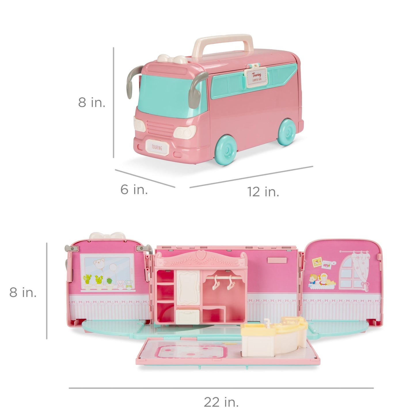 Camper Van Playset Pretend Play Dollhouse with Tiny Critters