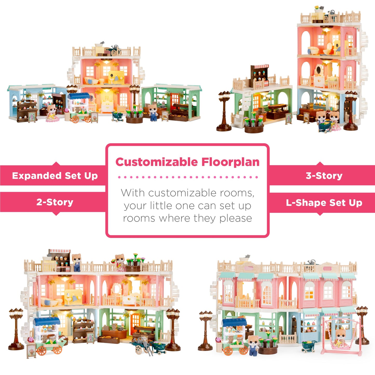 Deluxe Cottage Dollhouse Mansion Pretend Toy Playset w/ Tiny Critters