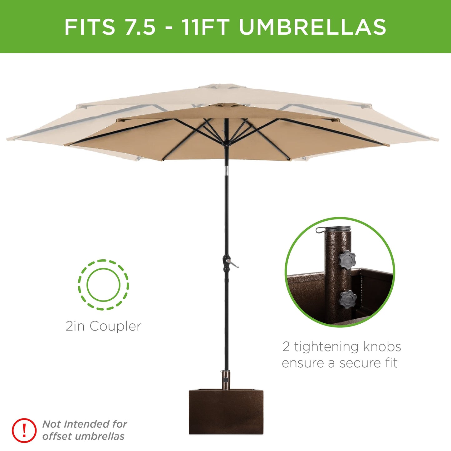 Portable Steel Umbrella Base Stand Up to 150 lbs w/ Fillable Planter, Wheels