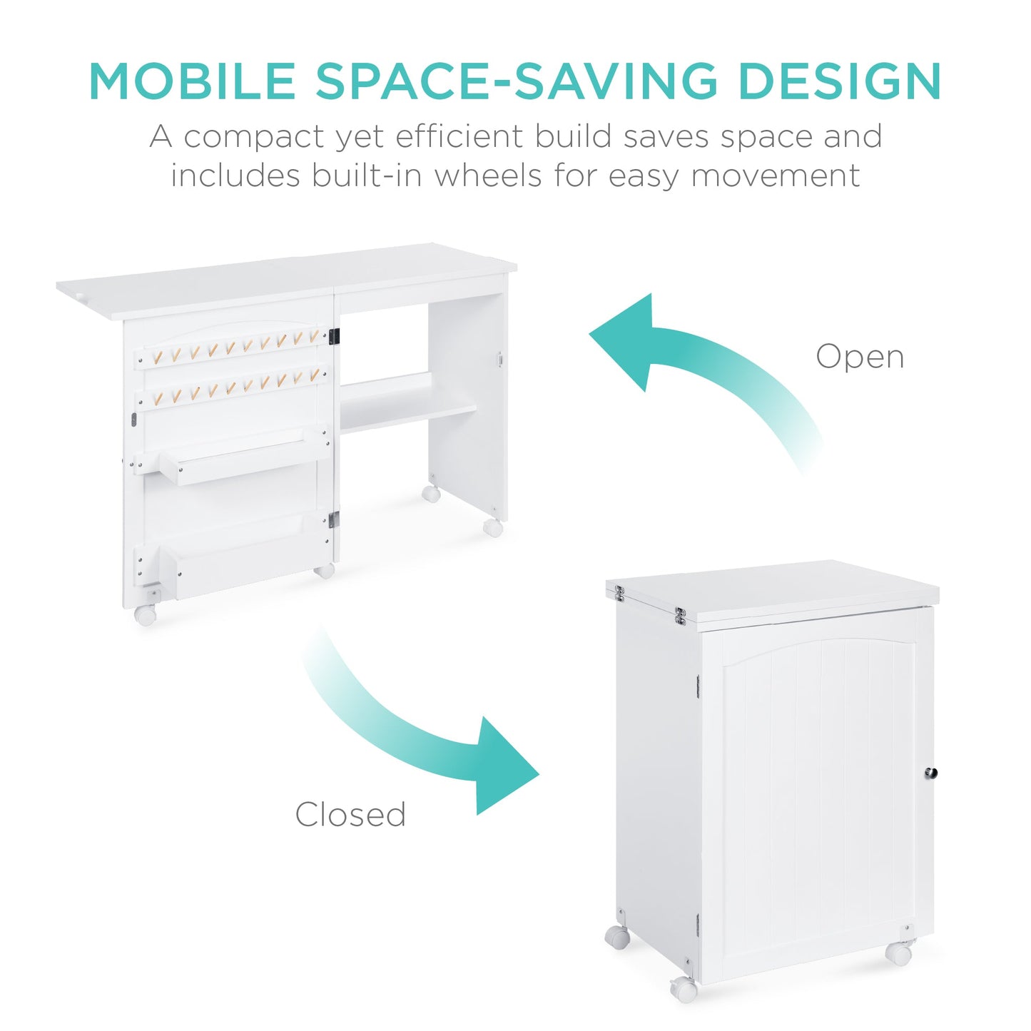 Folding Sewing Table Multipurpose Craft Station & Side Table w/ Wheels