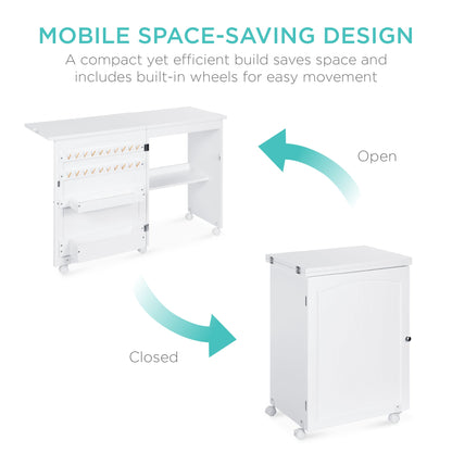 Folding Sewing Table Multipurpose Craft Station & Side Table w/ Wheels