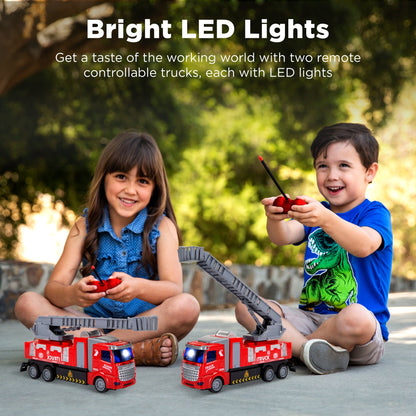 2-Pack Remote Control RC (Same Frequency) Fire Trucks w/ LED Lights