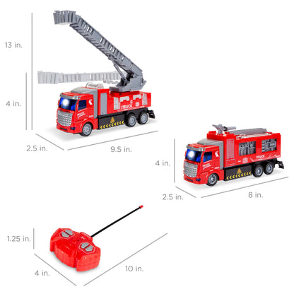 2-Pack Remote Control RC (Same Frequency) Fire Trucks w/ LED Lights