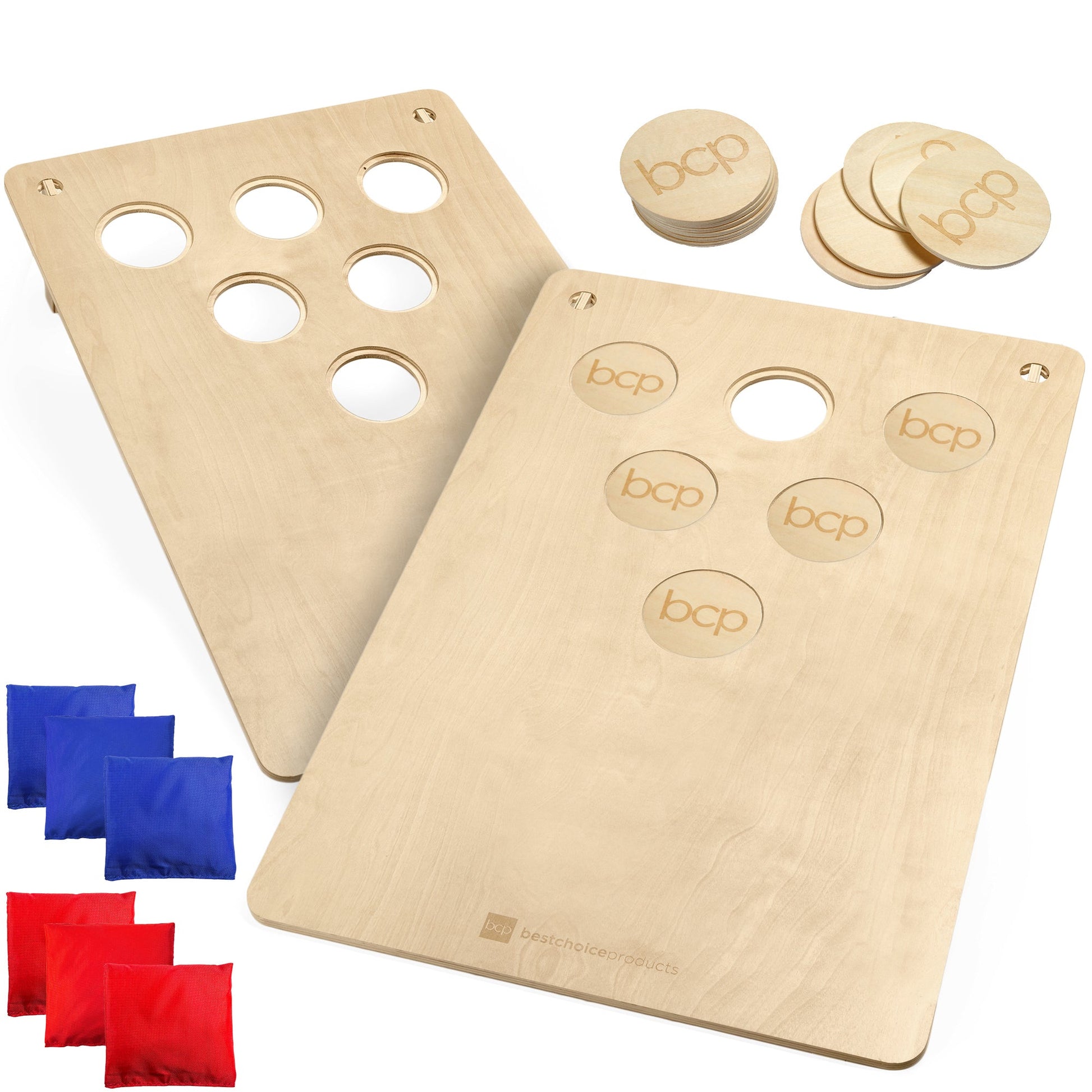 2-In-1 Cornhole & Beer Pong Board Game Set w/ 2 Carrying Bags, 6 Bean Bags