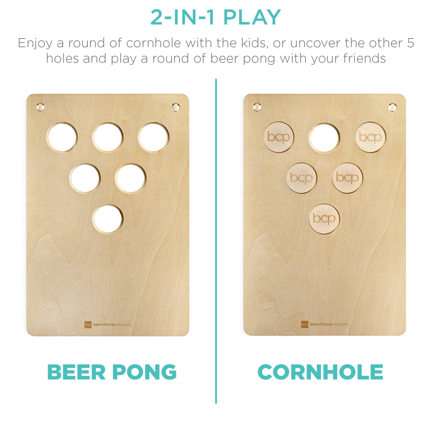 2-In-1 Cornhole & Beer Pong Board Game Set w/ 2 Carrying Bags, 6 Bean Bags